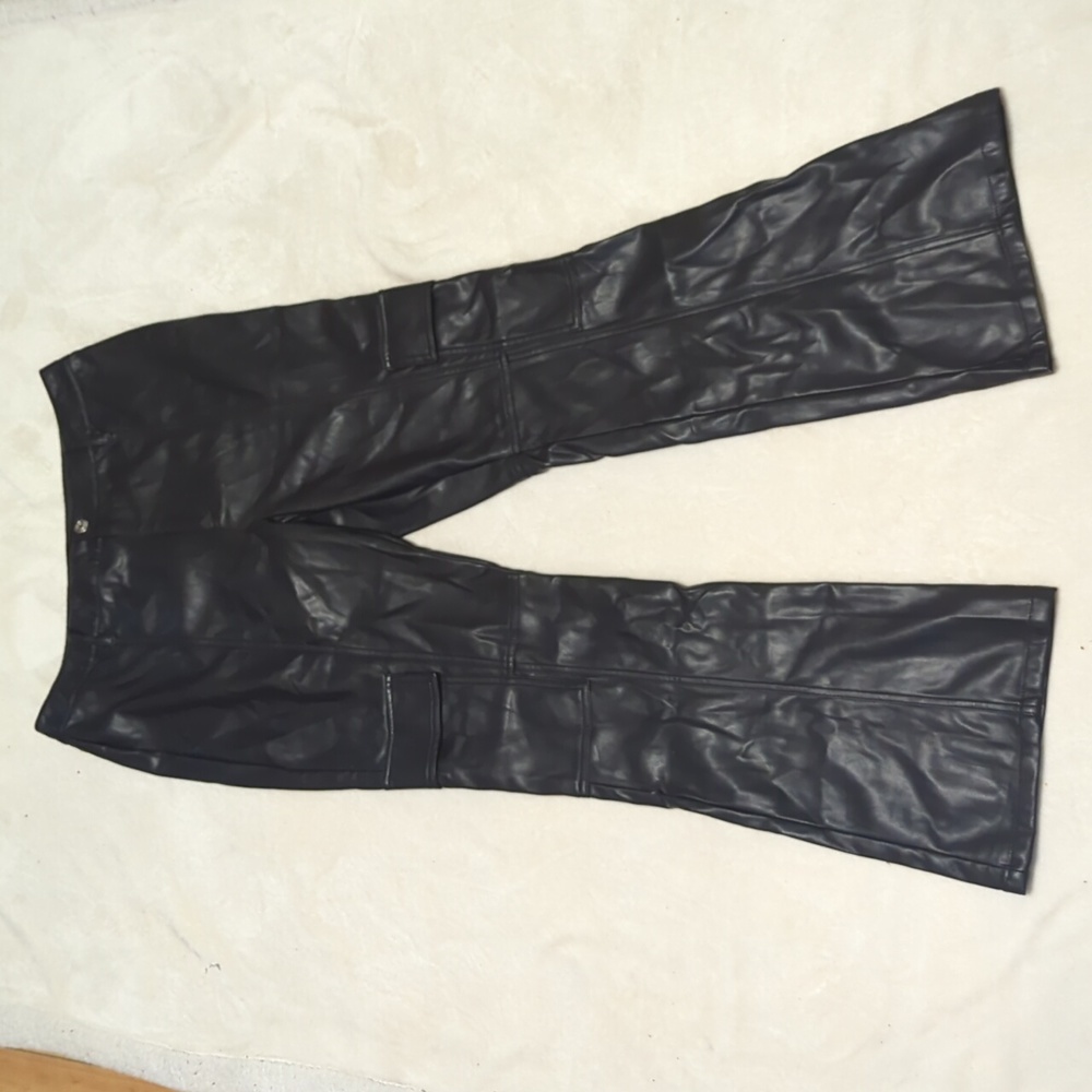 Asos design woman's high waisted faux leather Black Boot cut pants size 12